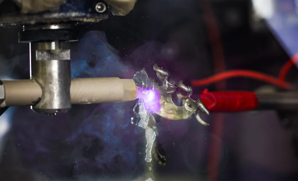 Jet Plasma Polishing finishing a targeted area of a metal part